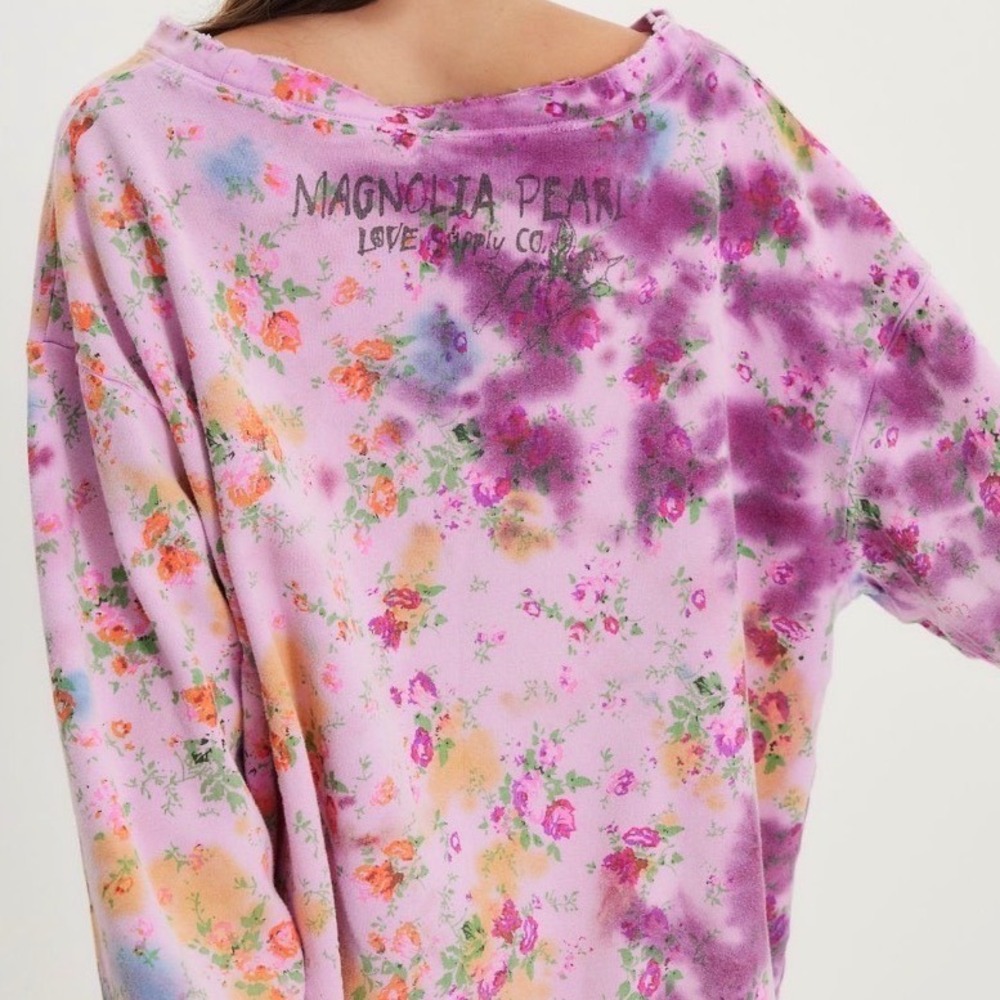Magnolia Pearl RARE Songbird Floral Sweatshirt Purple Tie Dye Bird Distressed - Picture 6 of 16